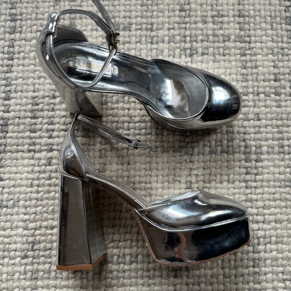 Larroude Silver Metallic Platform Heels